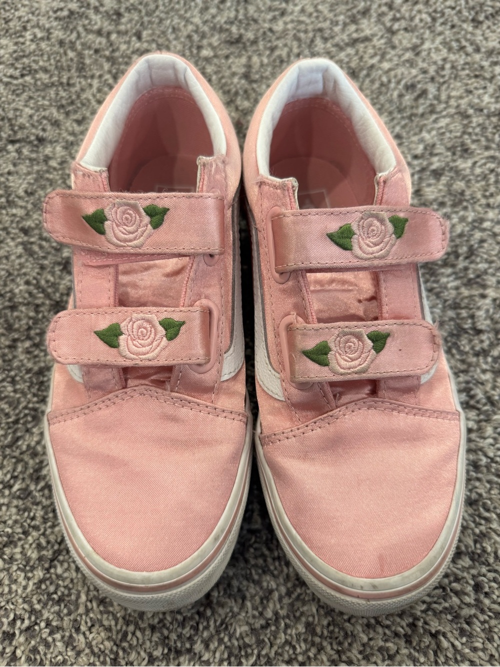 Girls Pink Rose Embroidered Vans Sneakers 2.5